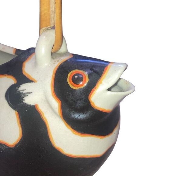 Vintage Animals & Co 1984 Collectible Hand Painted Porcelain Fish Bamboo Teapot - Picture 6 of 8